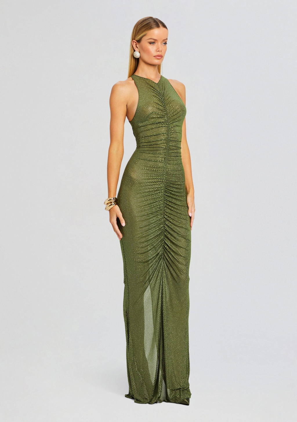 Marsann Embellished Dress by retrofête in Military Green, product image 3