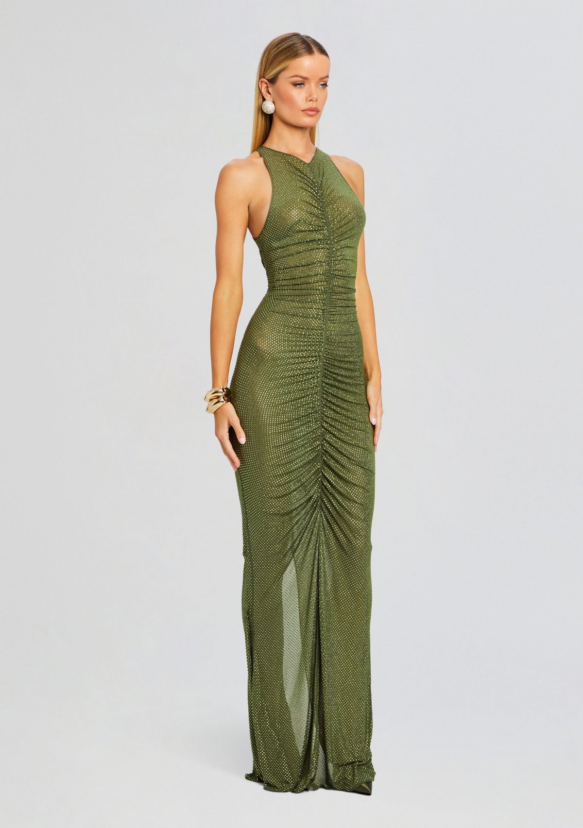 Marsann Embellished Dress by retrofête in Military Green, product image 3