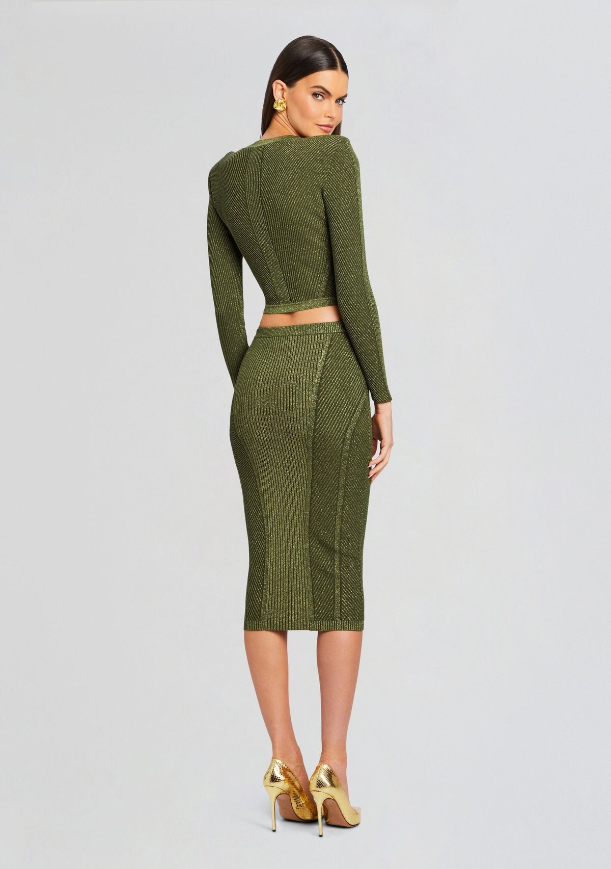 Sephira Metallic Rib Knit Jacket by retrofête in MetallicMilitaryGrn, product image 4