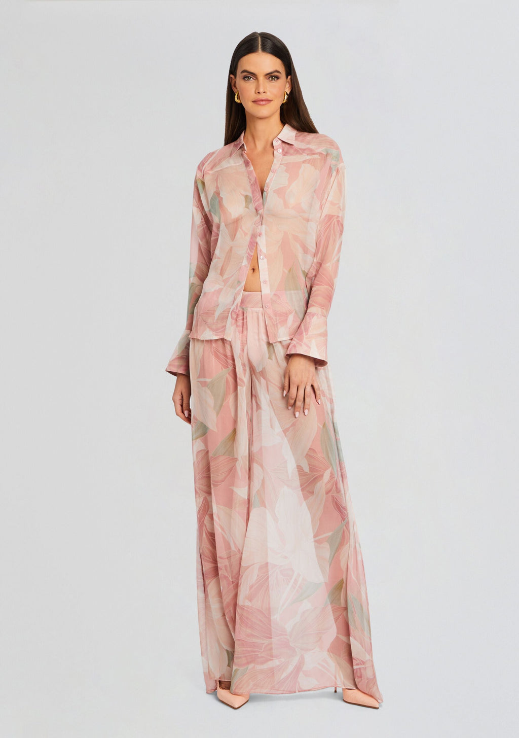 Zeca Silk Chiffon Pant by retrofête in Dusty Pink Botanical, product image 5