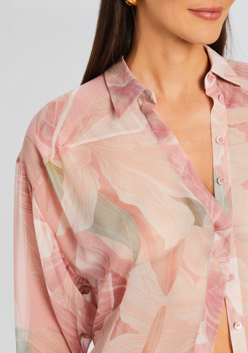 Ramona Silk Chiffon Shirt by retrofête in Dusty Pink Botanical, product image 2