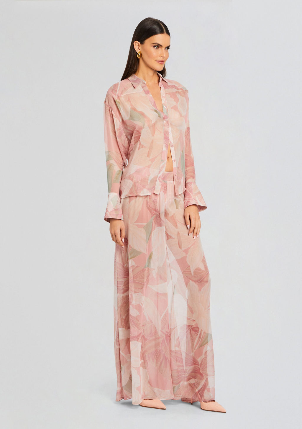 Ramona Silk Chiffon Shirt by retrofête in Dusty Pink Botanical, product image 3