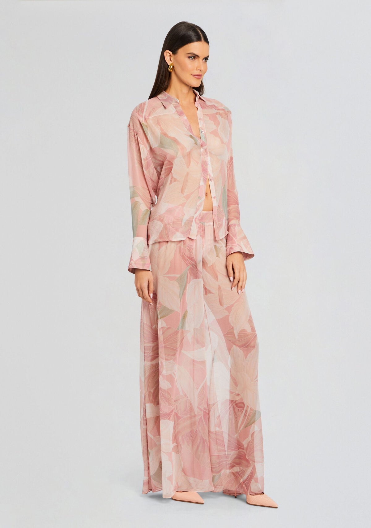 Ramona Silk Chiffon Shirt by retrofête in Dusty Pink Botanical, product image 3