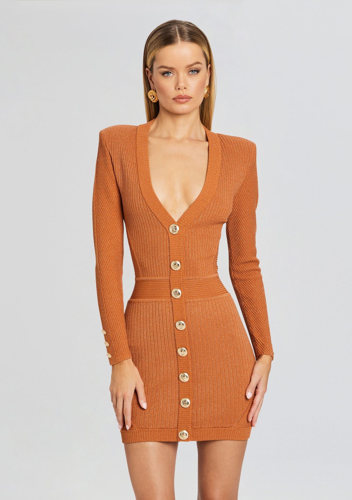 Zem Metallic Rib Knit Dress by retrofête in Metallic Rust, product image 5