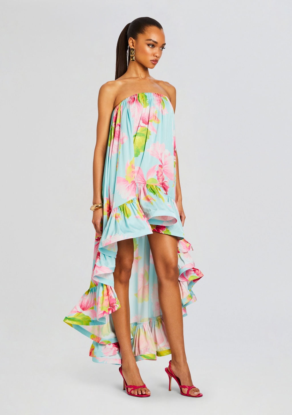 Mina High Low Dress by Hemant & Nandita in Blue Floral, product image 3