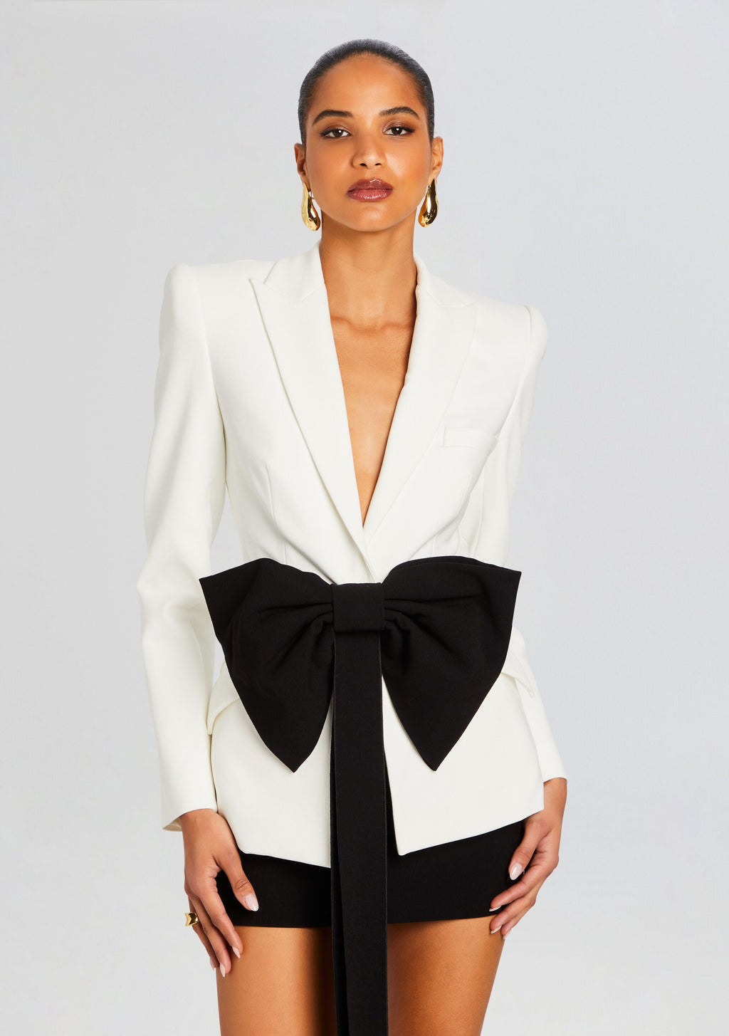Sloan Structured Blazer With Detachable Bow by Sans Faff in White, product image 1