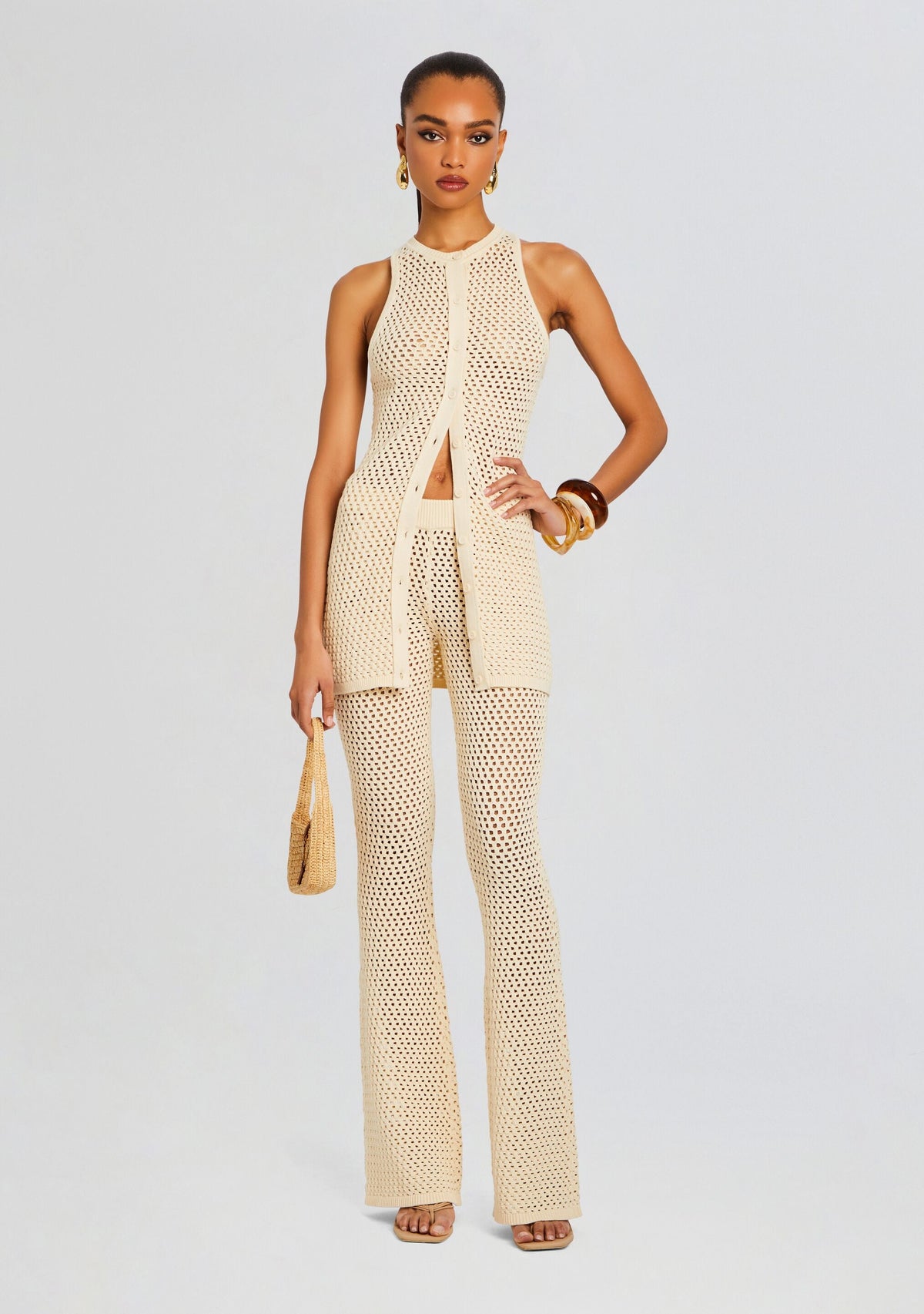 Tilli Knit Crochet Vest by SEROYA in Cream, product image 5