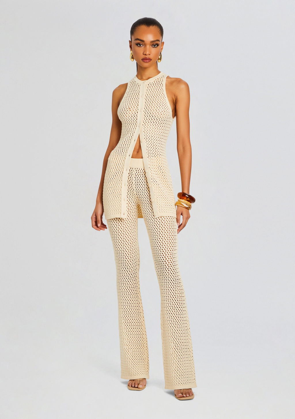 Tish Knit Crochet Pant by SEROYA in Cream, product image 2