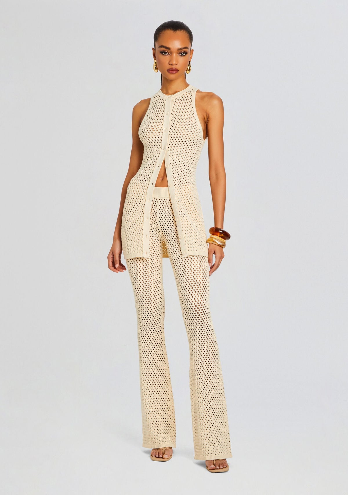 Tish Knit Crochet Pant by SEROYA in Cream, product image 2