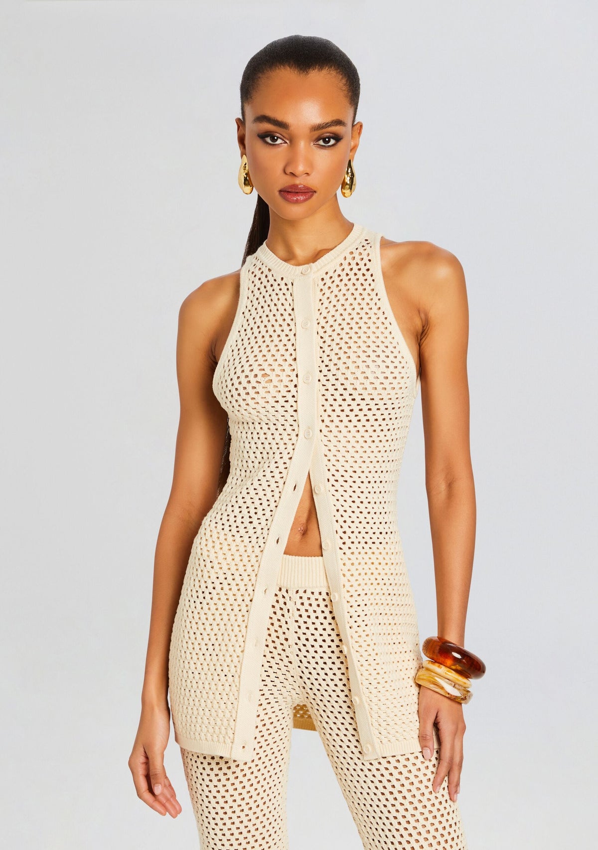 Tilli Knit Crochet Vest by SEROYA in Cream, product image 1