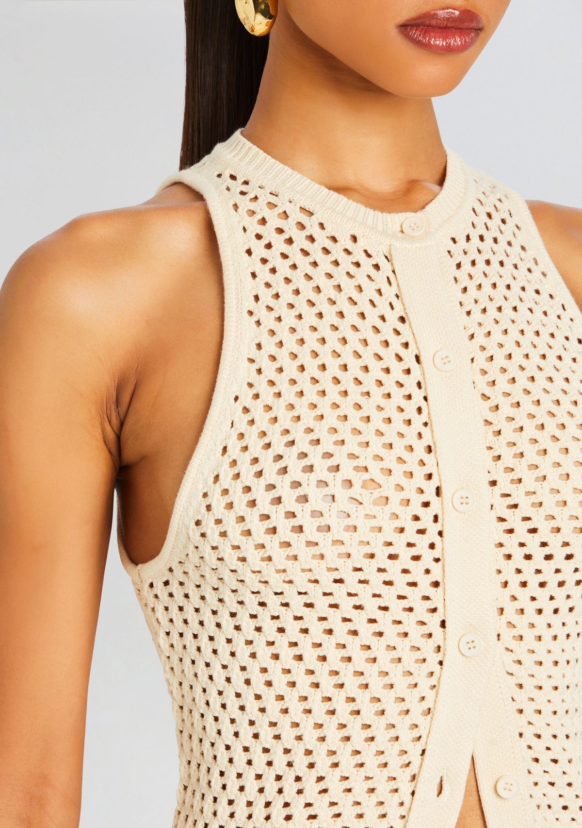 Tilli Knit Crochet Vest by SEROYA in Cream, product image 2