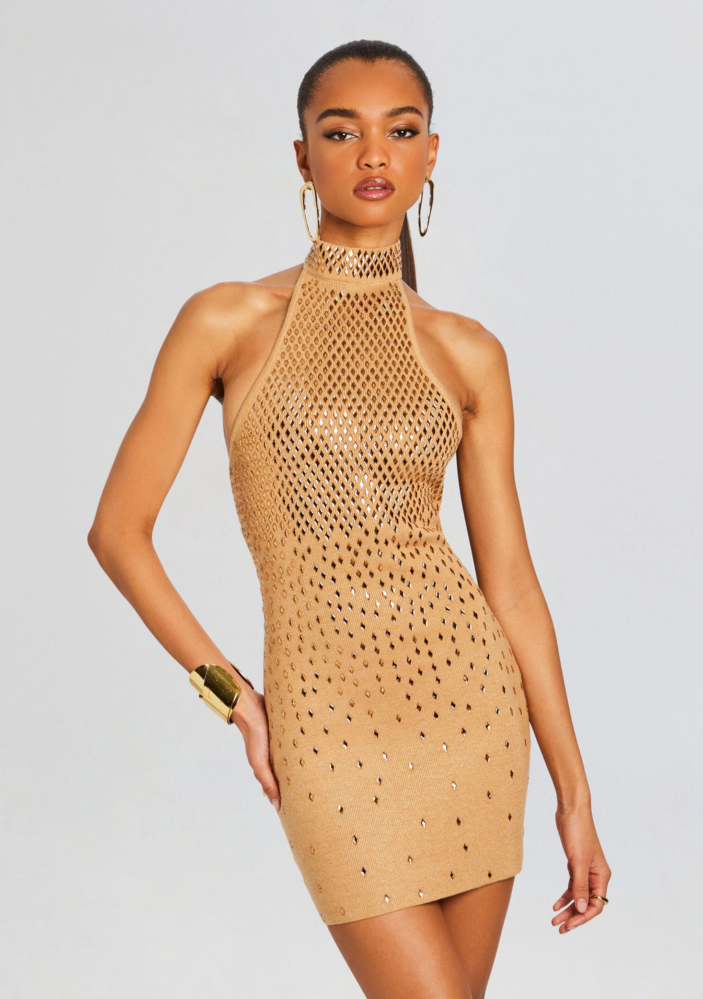 Bindi Embellished Knit Dress by retrofête in Gold/Metallic Nude, product image 5
