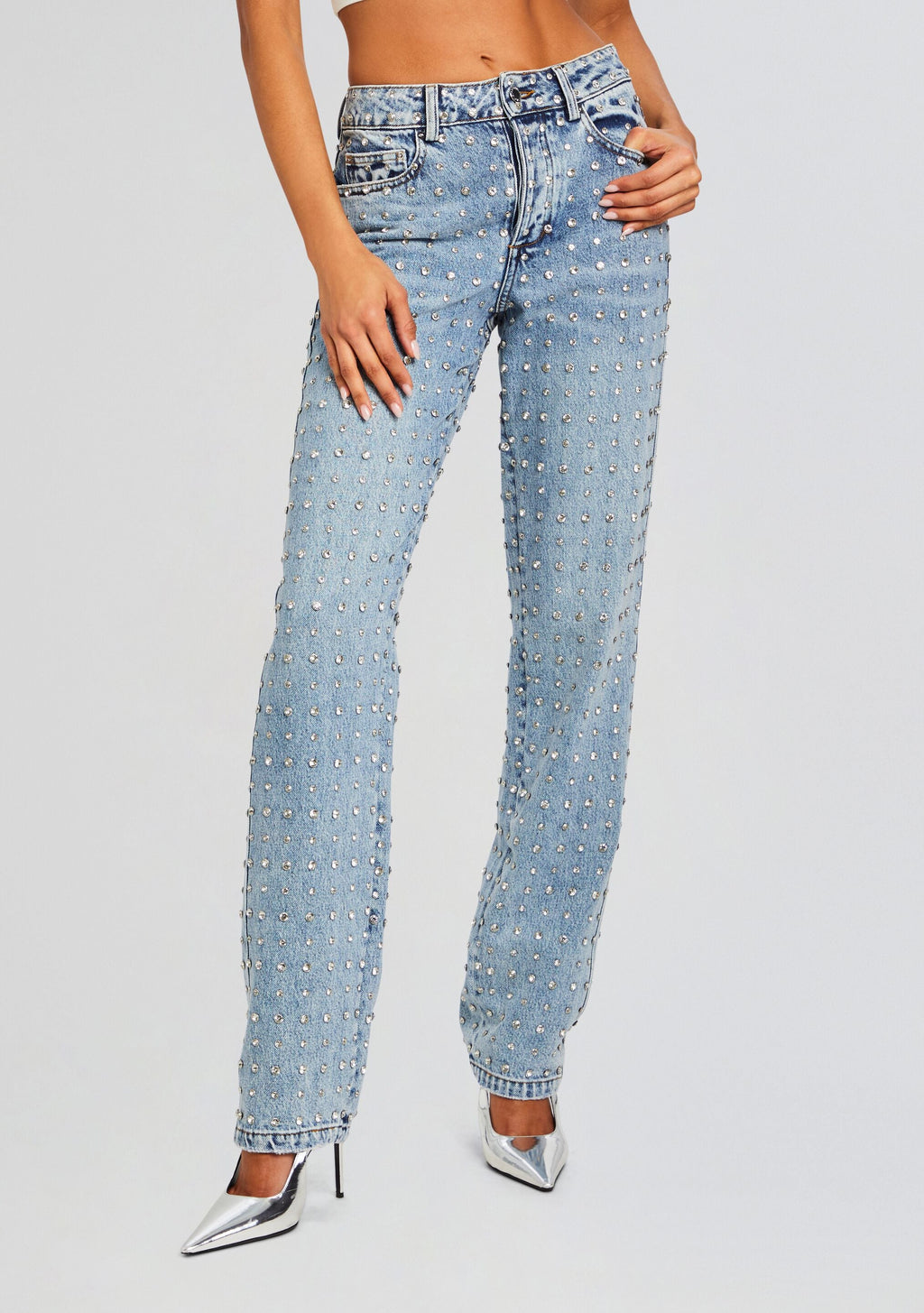 Vero Embellished Denim Pant by retrofête in Tangier, product image 1