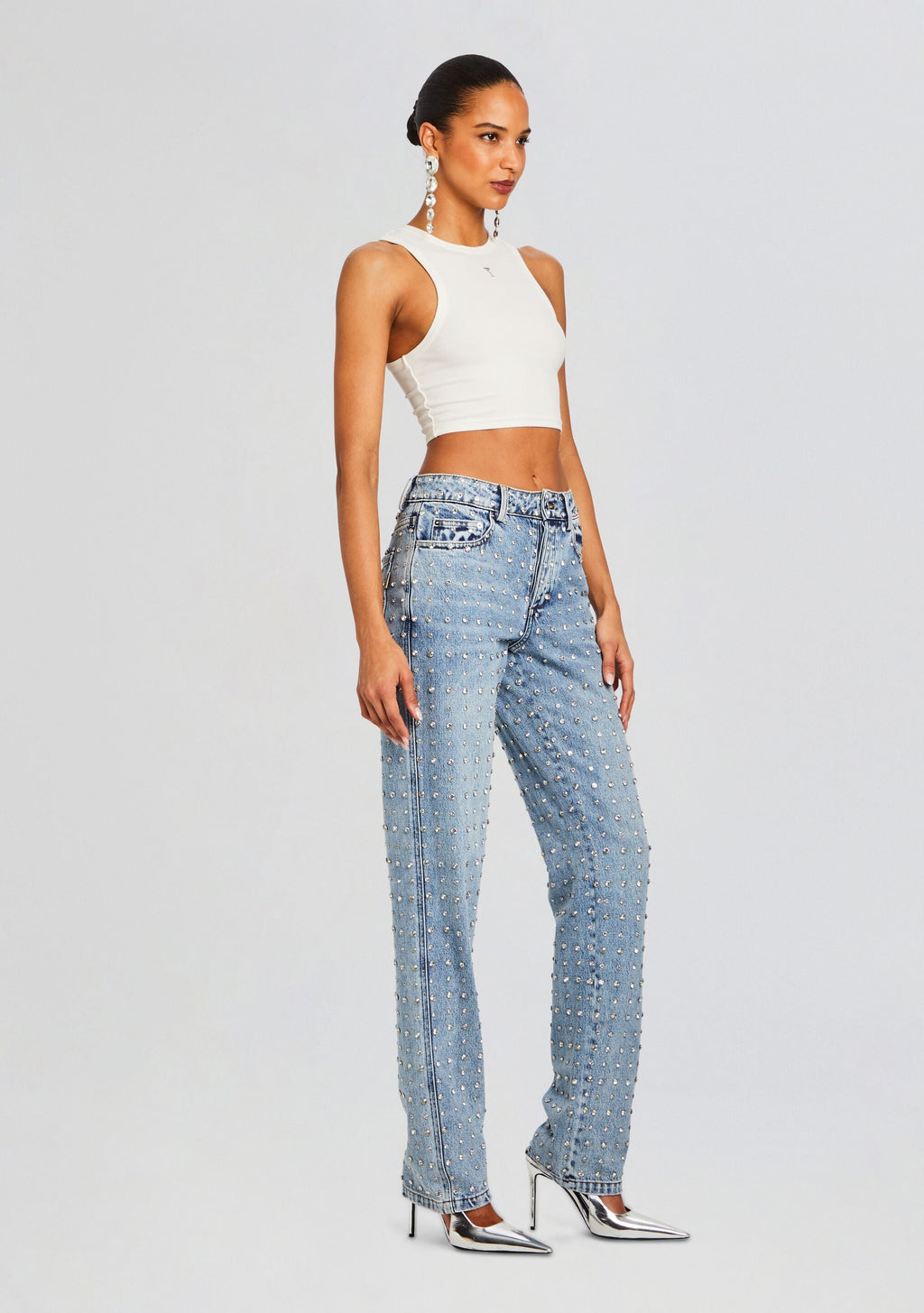 Vero Embellished Denim Pant by retrofête in Tangier, product image 3