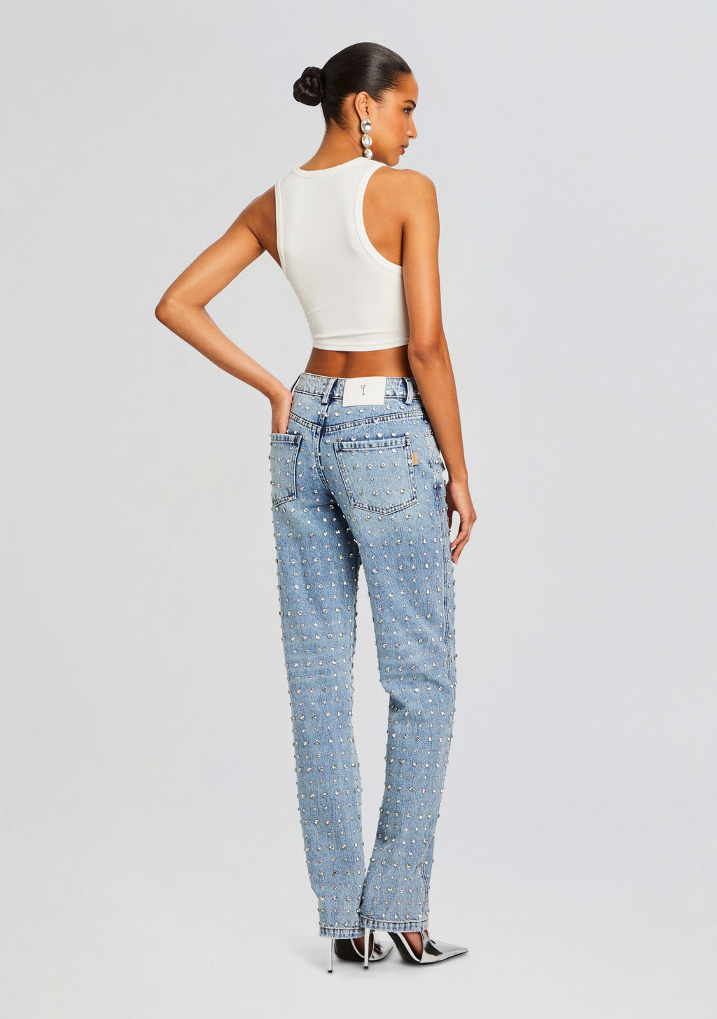 Vero Embellished Denim Pant by retrofête in Tangier, product image 4
