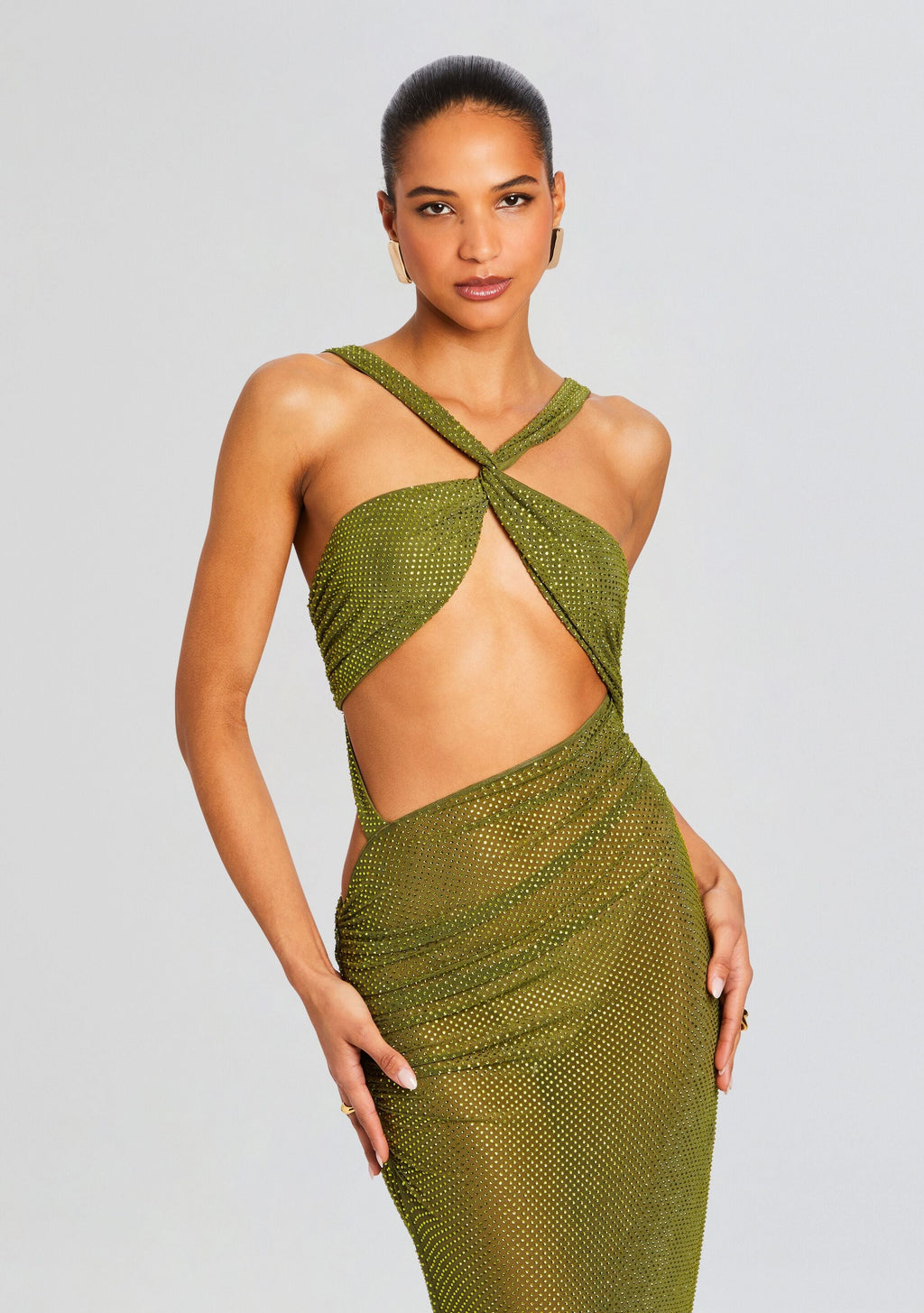 Liesel Embellished Dress by retrofête in Military Green, product image 5