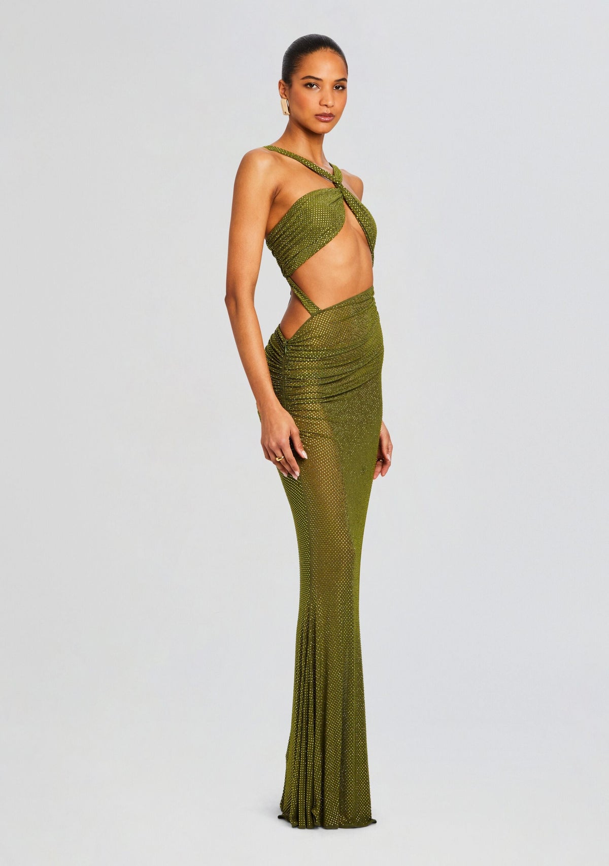 Liesel Embellished Dress by retrofête in Military Green, product image 3