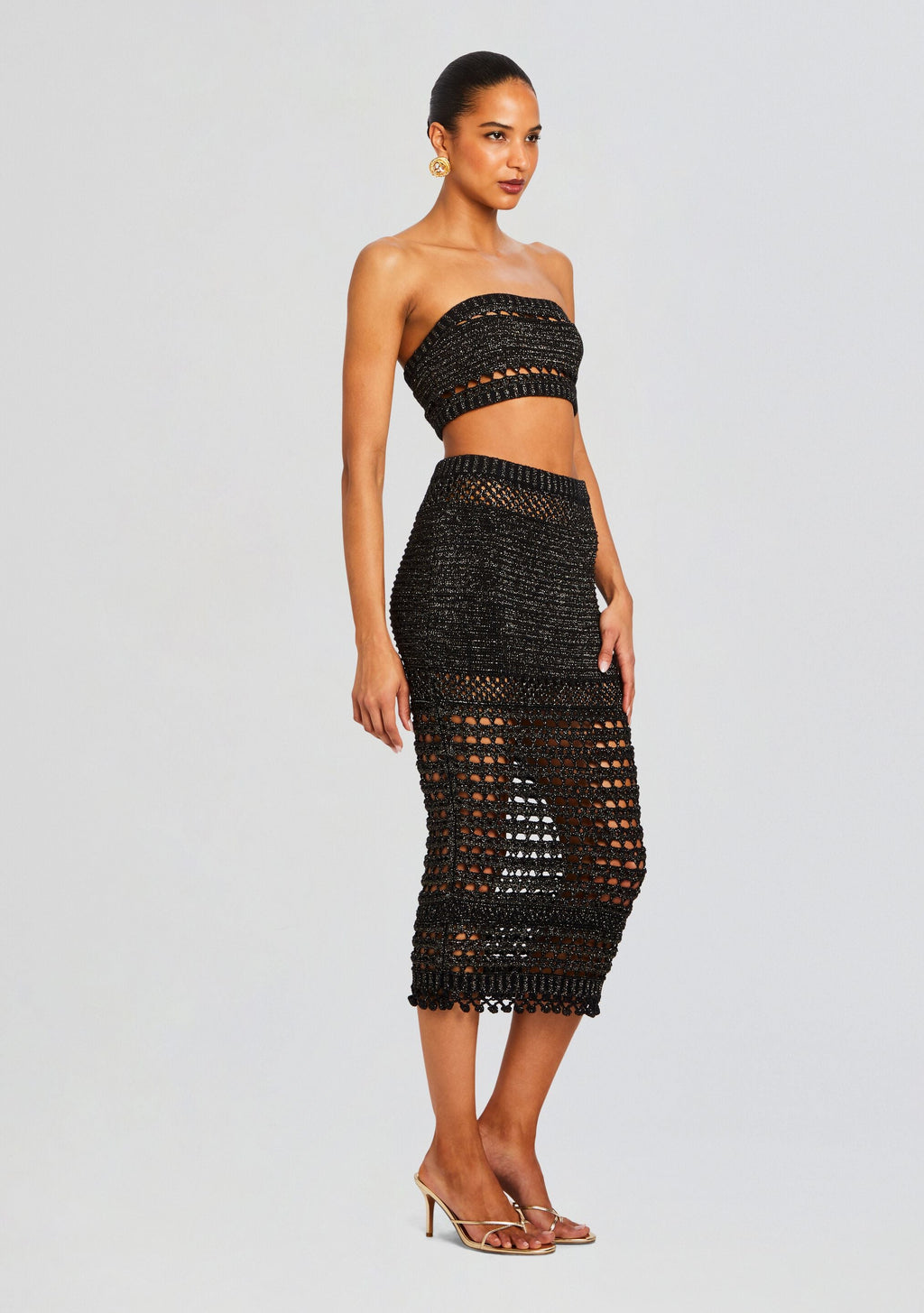 Luiz Knit Crochet Top by retrofête in Black/Gold, product image 4