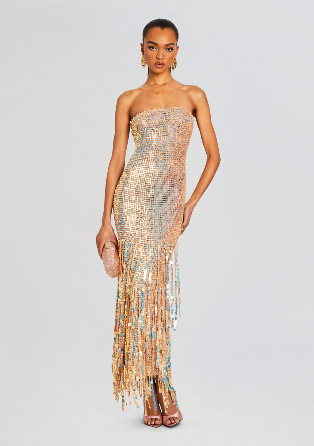 Tera Sequin Fringe Crochet Dress by retrofête in Ballerina, product image 1