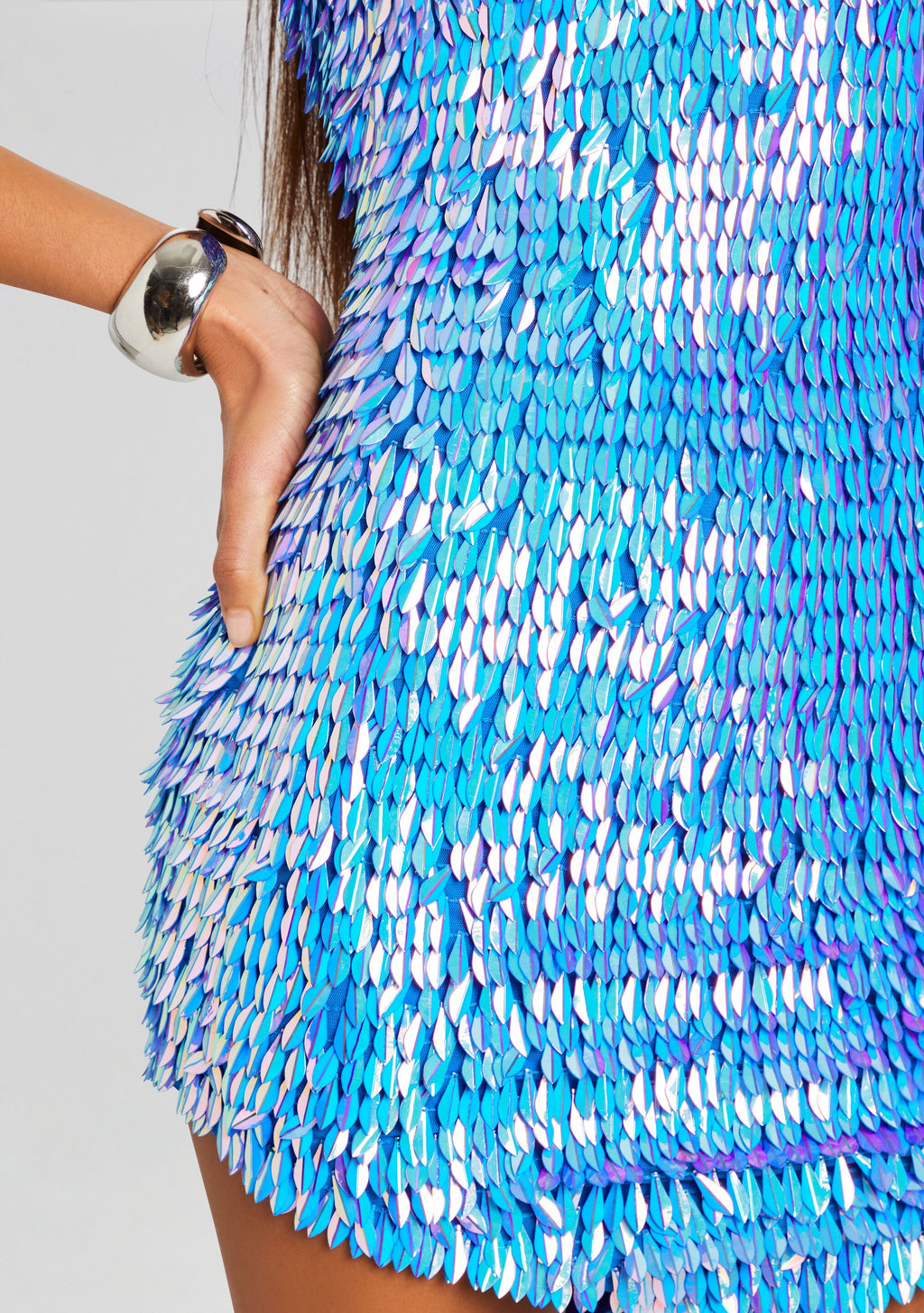 Valley Feather Sequin Dress by retrofête in Iridescent Blue, product image 2