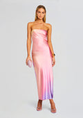 Cerith Silk Strapless Midi Dress by SEROYA in Sunset Tie Dye, product image 1