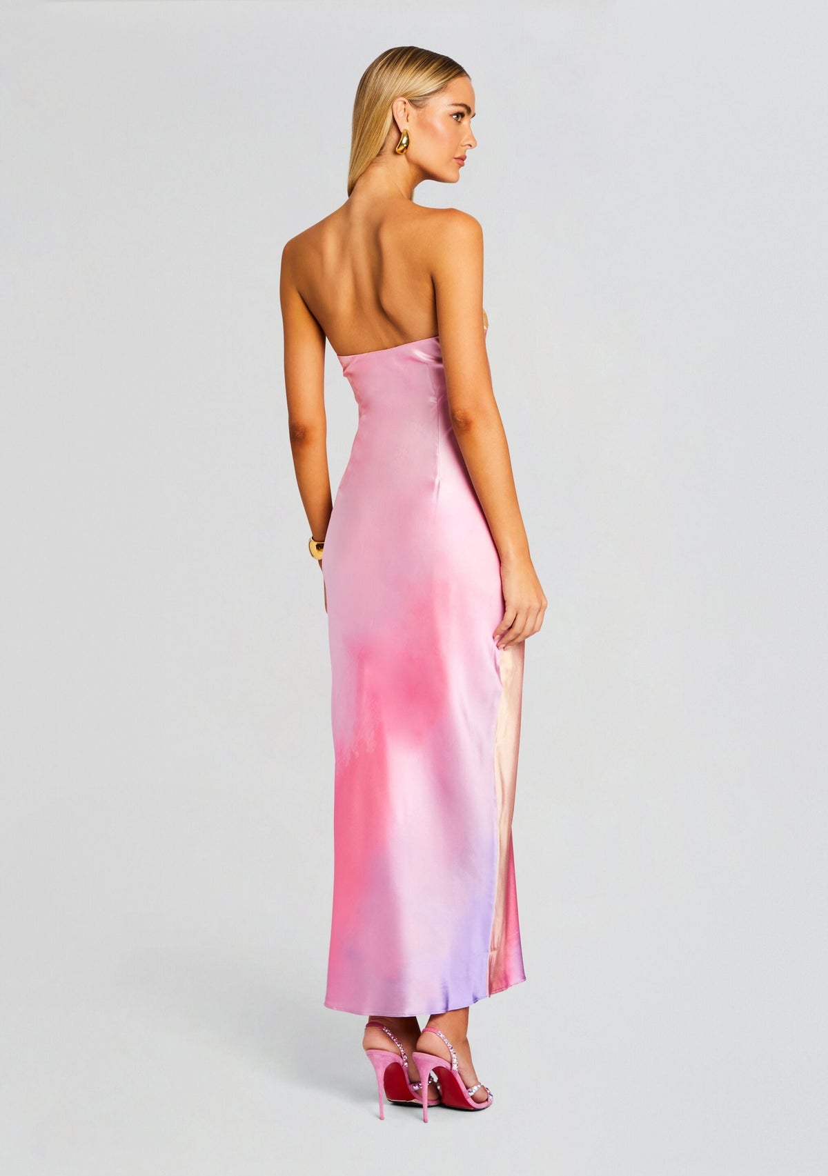 Cerith Silk Strapless Midi Dress by SEROYA in Sunset Tie Dye, product image 4