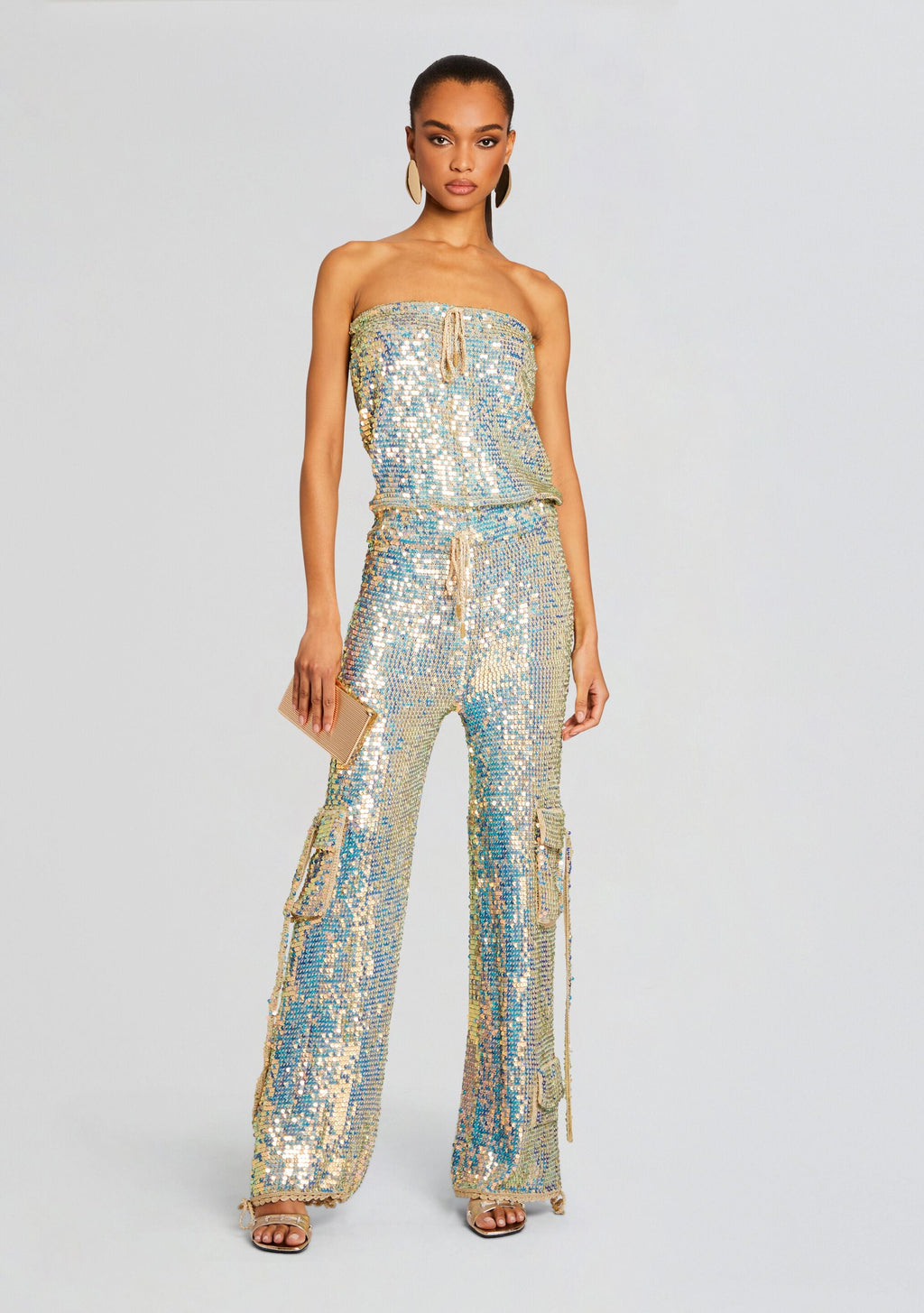 Hanalise Sequin Crochet Jumpsuit by retrofête in White Clay, product image 1
