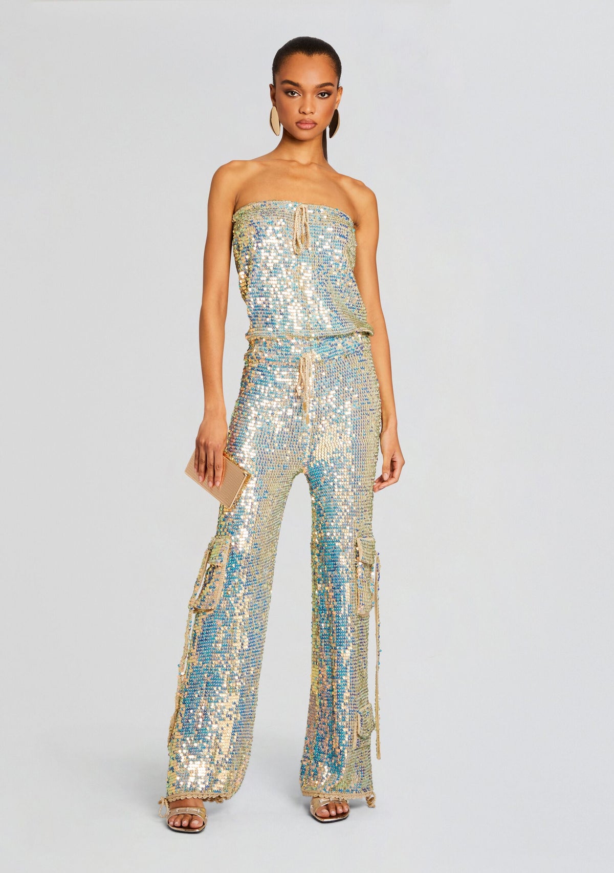 Hanalise Sequin Crochet Jumpsuit by retrofête in White Clay, product image 1