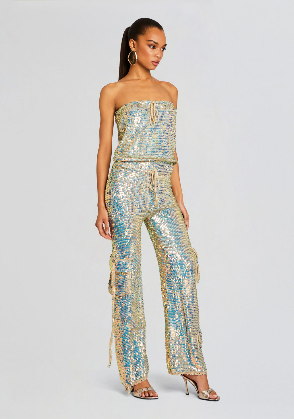 Hanalise Sequin Crochet Jumpsuit by retrofête in White Clay, product image 3