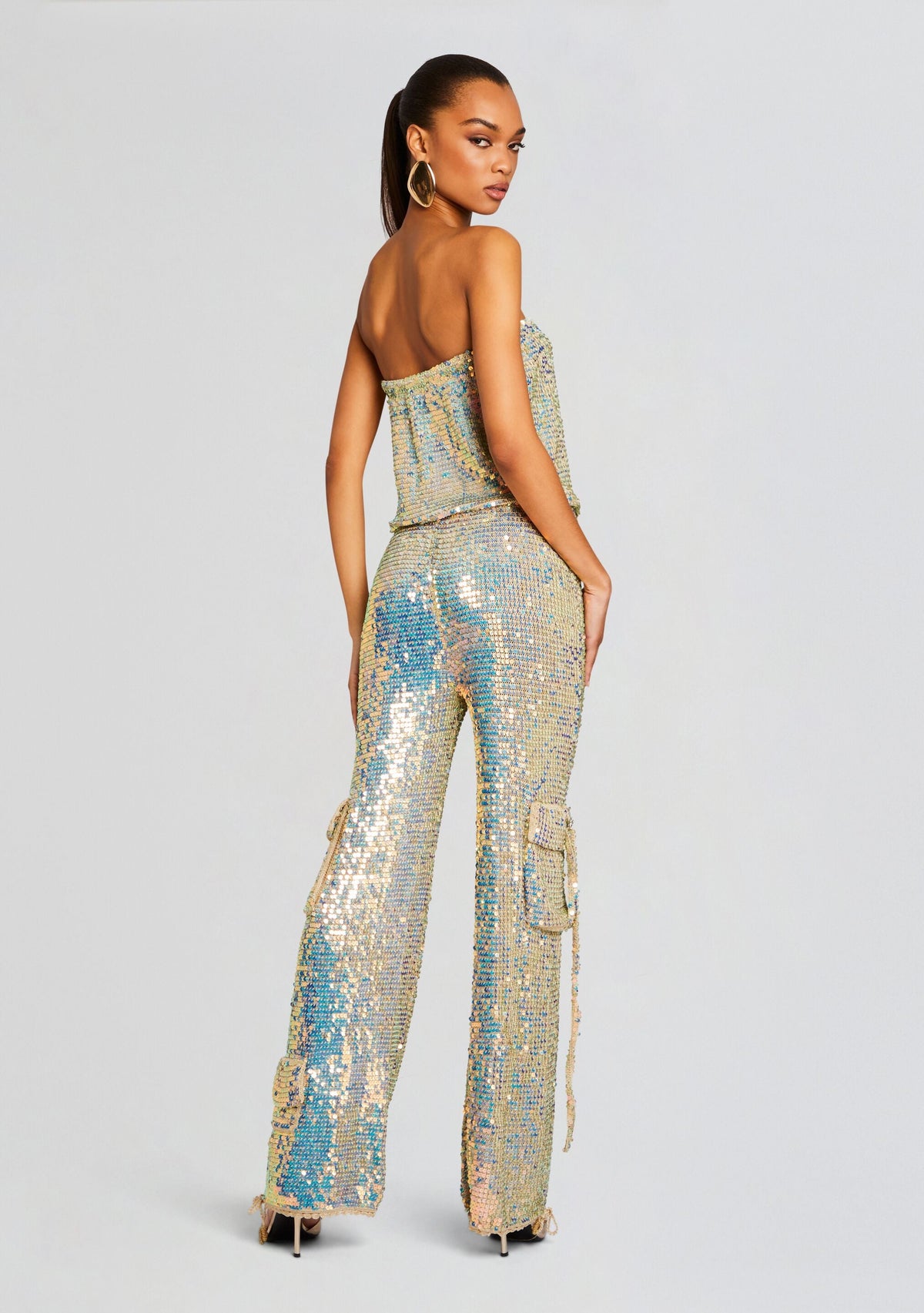 Hanalise Sequin Crochet Jumpsuit by retrofête in White Clay, product image 4
