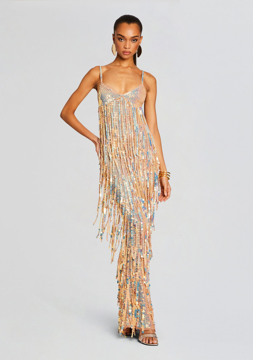 Mevia Sequin Fringe Crochet Dress by retrofête in Ballerina, product image 1
