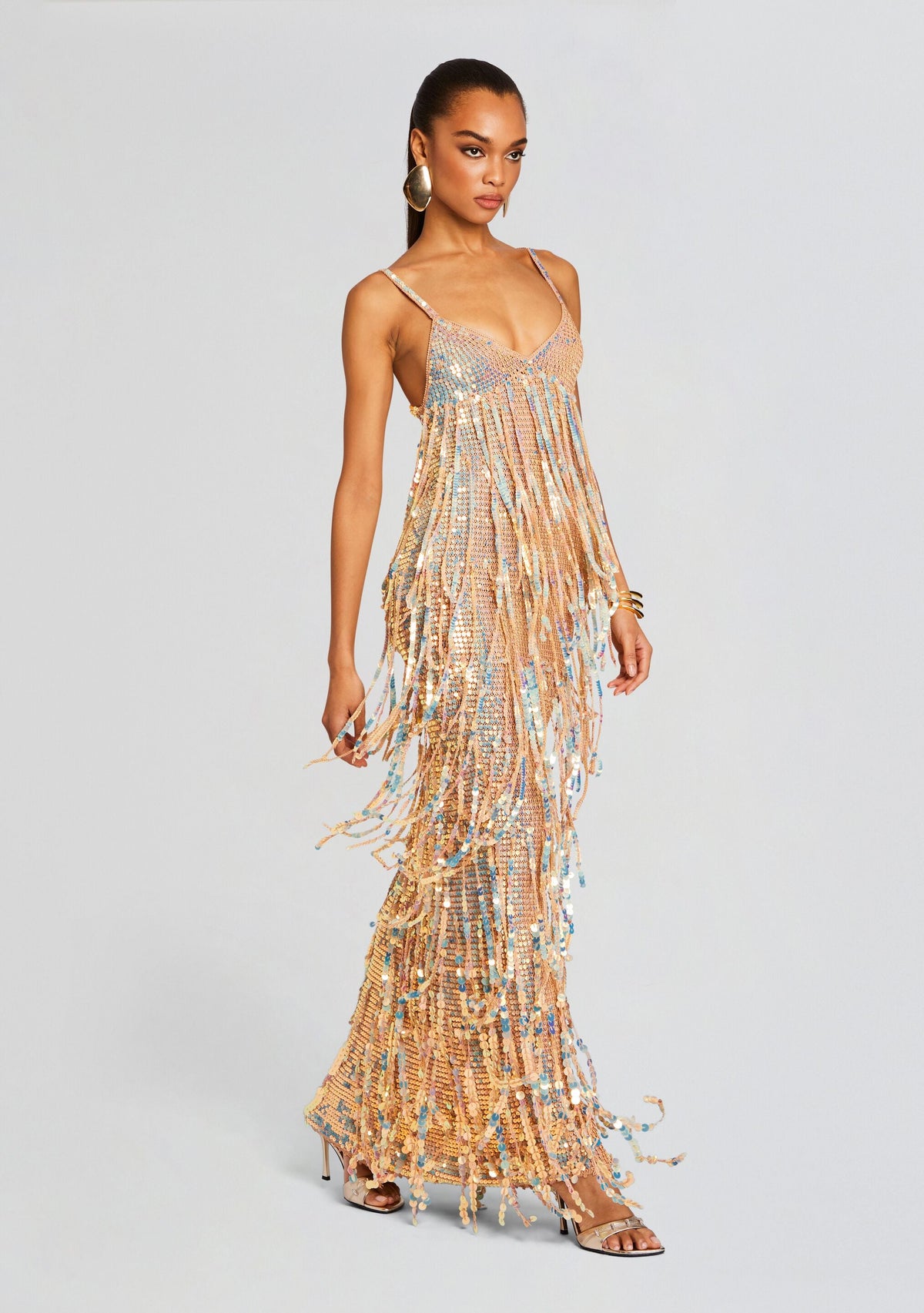 Mevia Sequin Fringe Crochet Dress by retrofête in Ballerina, product image 3