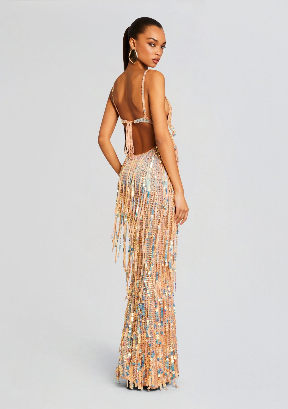Mevia Sequin Fringe Crochet Dress by retrofête in Ballerina, product image 4