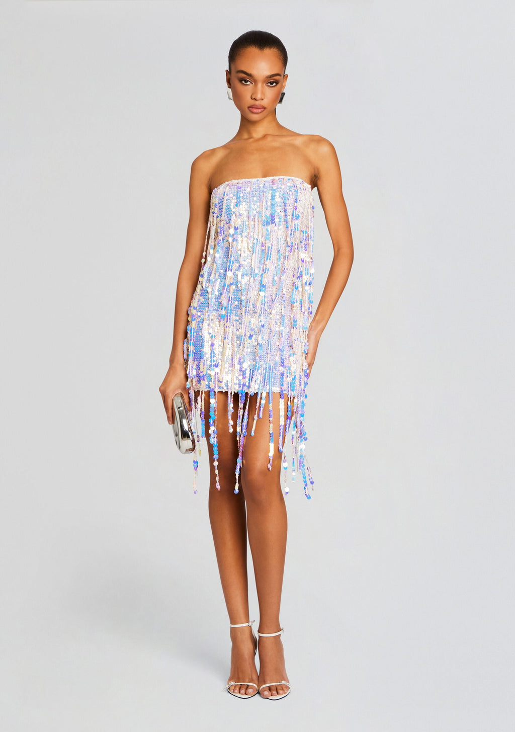 Shira Sequin Fringe Crochet Dress by retrofête in Optic White, product image 1