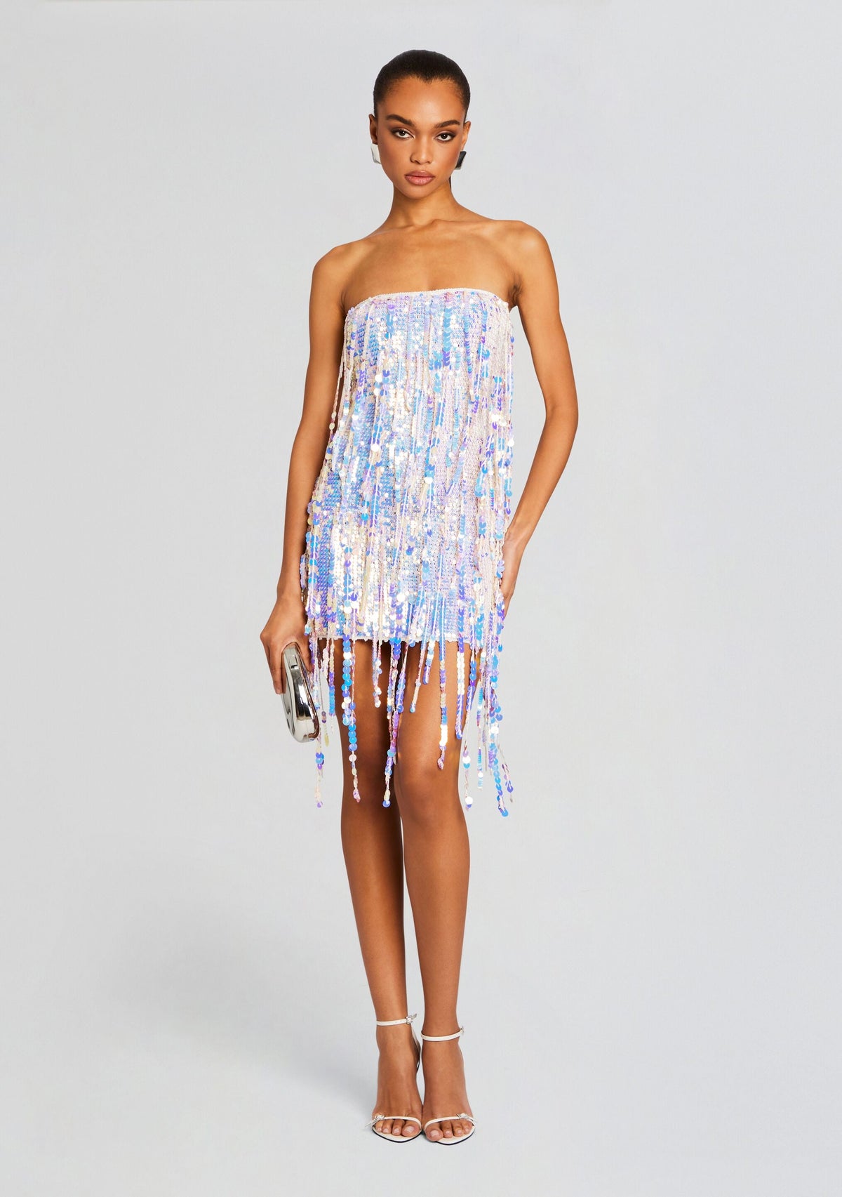 Shira Sequin Fringe Crochet Dress by retrofête in Optic White, product image 1