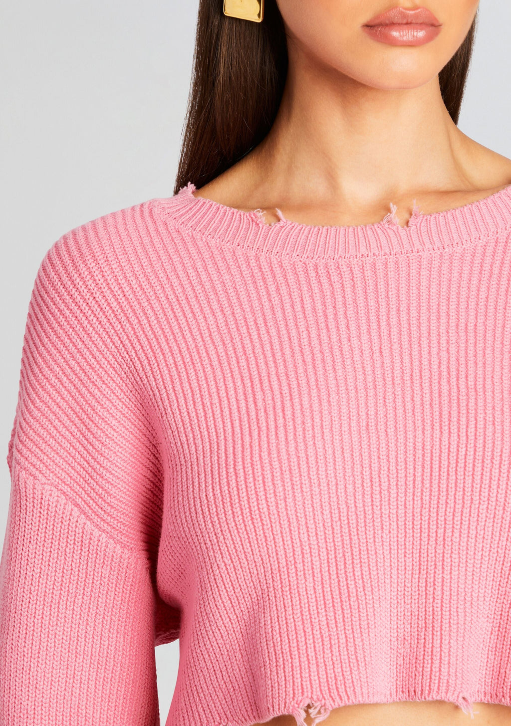 Daisy Cropped Knit Sweater by SEROYA in Bubblegum Pink, product image 2