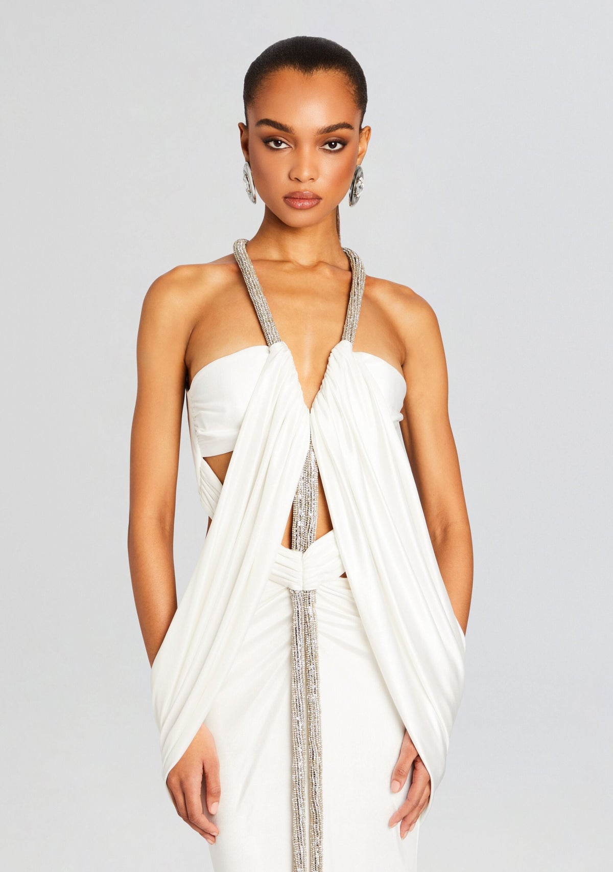 Gaia Embellished Dress by retrofête in White/Gold, product image 5