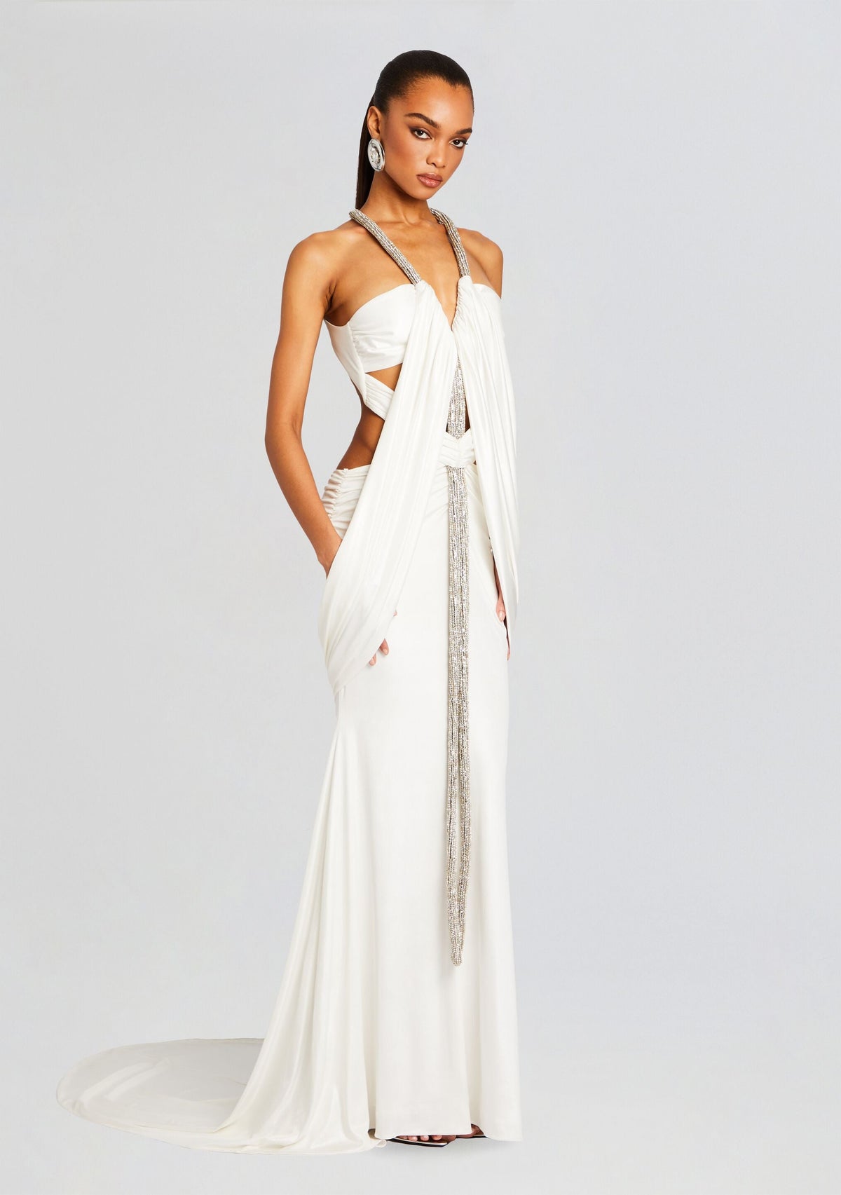 Gaia Embellished Dress by retrofête in White/Gold, product image 3
