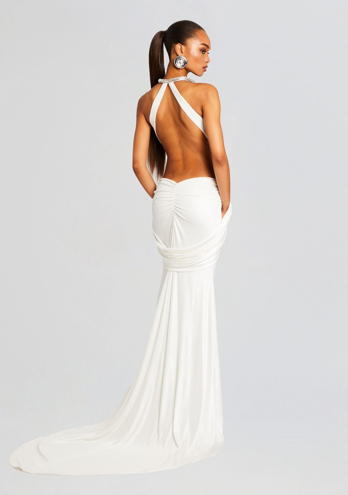 Gaia Embellished Dress by retrofête in White/Gold, product image 4