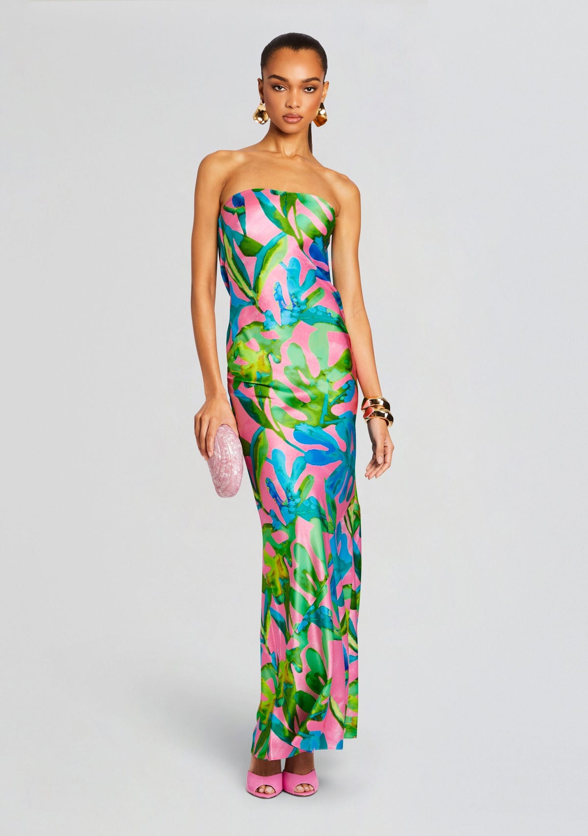 Keaton Silk Dress by retrofête in Jade Tropical Leaf, product image 2