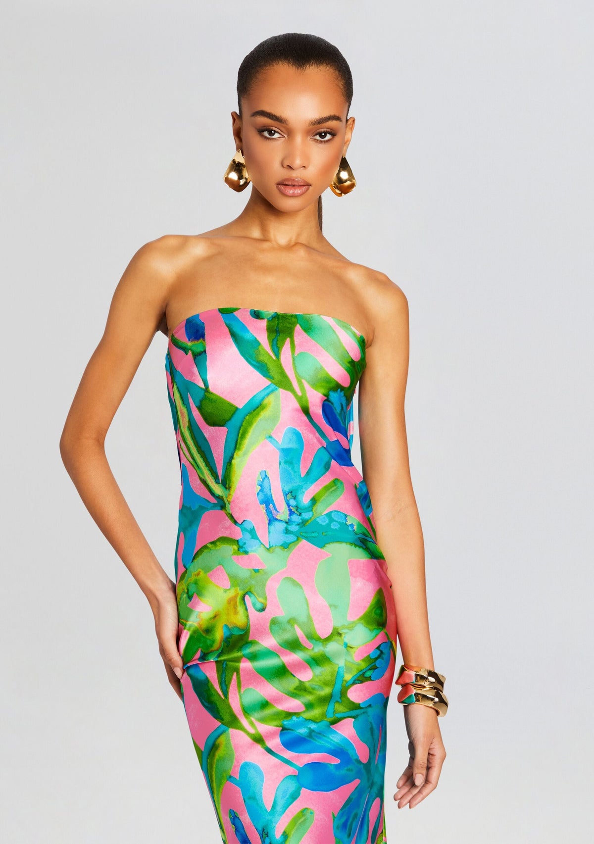 Keaton Silk Dress by retrofête in Jade Tropical Leaf, product image 4