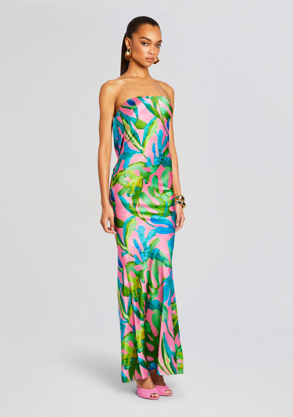 Keaton Silk Dress by retrofête in Jade Tropical Leaf, product image 3