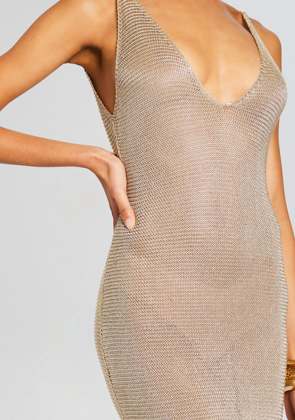 Metallic Knit Dress by Bananhot in Gold, product image 2