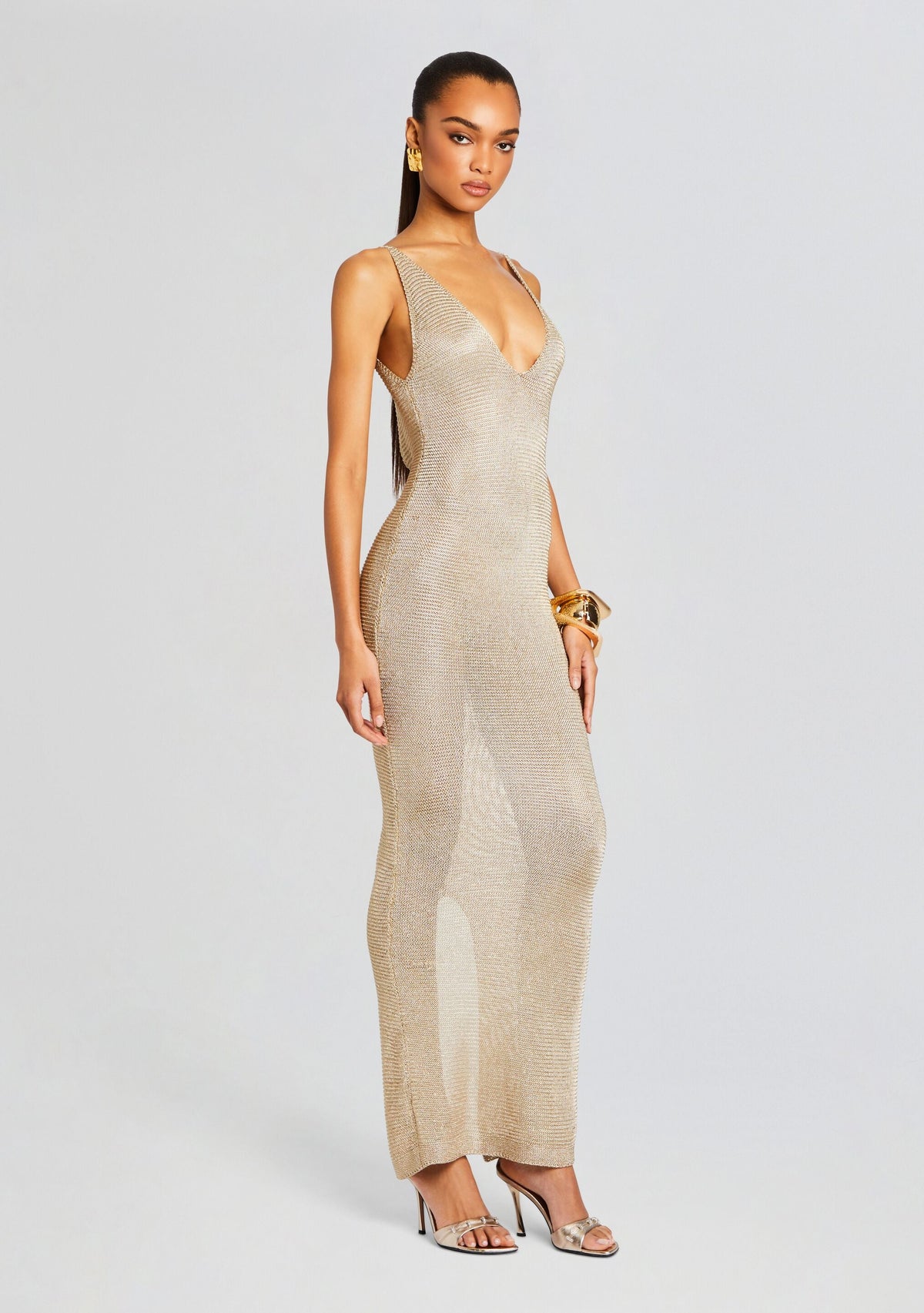 Metallic Knit Dress by Bananhot in Gold, product image 3