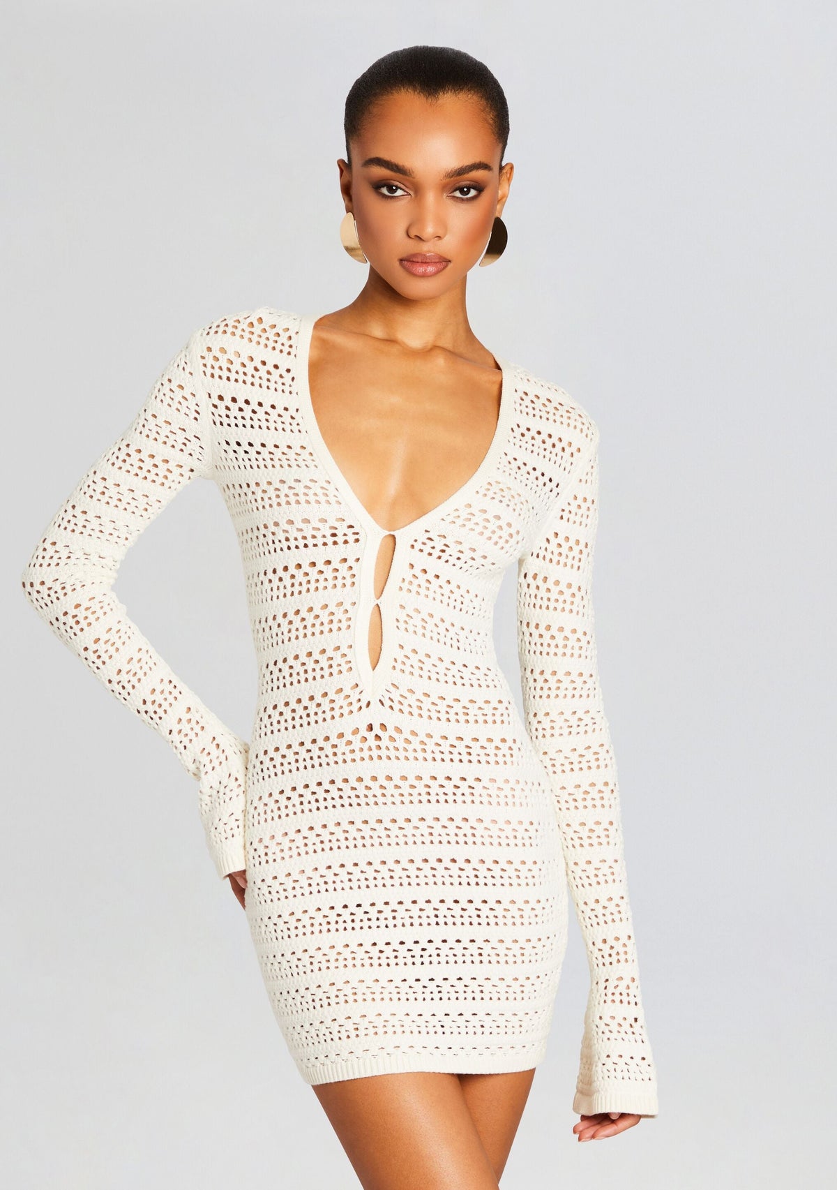Nori Crochet Mini Dress by SEROYA in Porcelain, product image 5