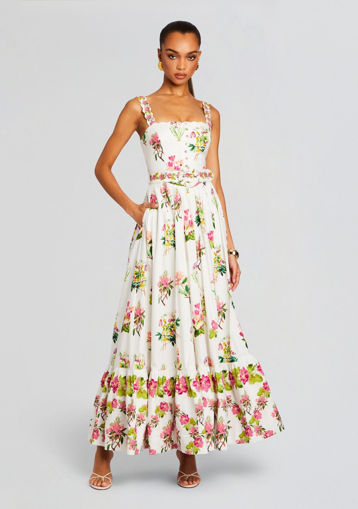Taha Long Dress by Hemant & Nandita in White Floral, product image 1