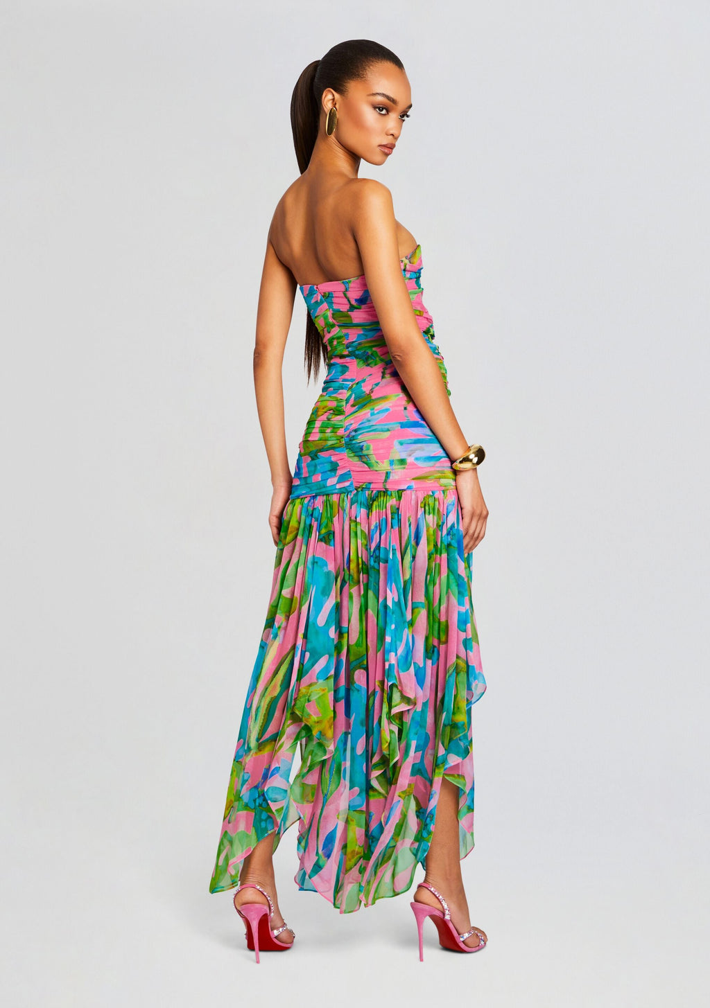 Teryn Silk Chiffon Dress by retrofête in Jade Tropical Leaf, product image 4