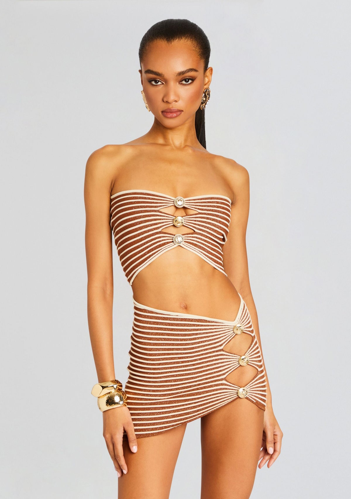 Adelie Metallic Knit Top by retrofête in Metallic Caramel, product image 1