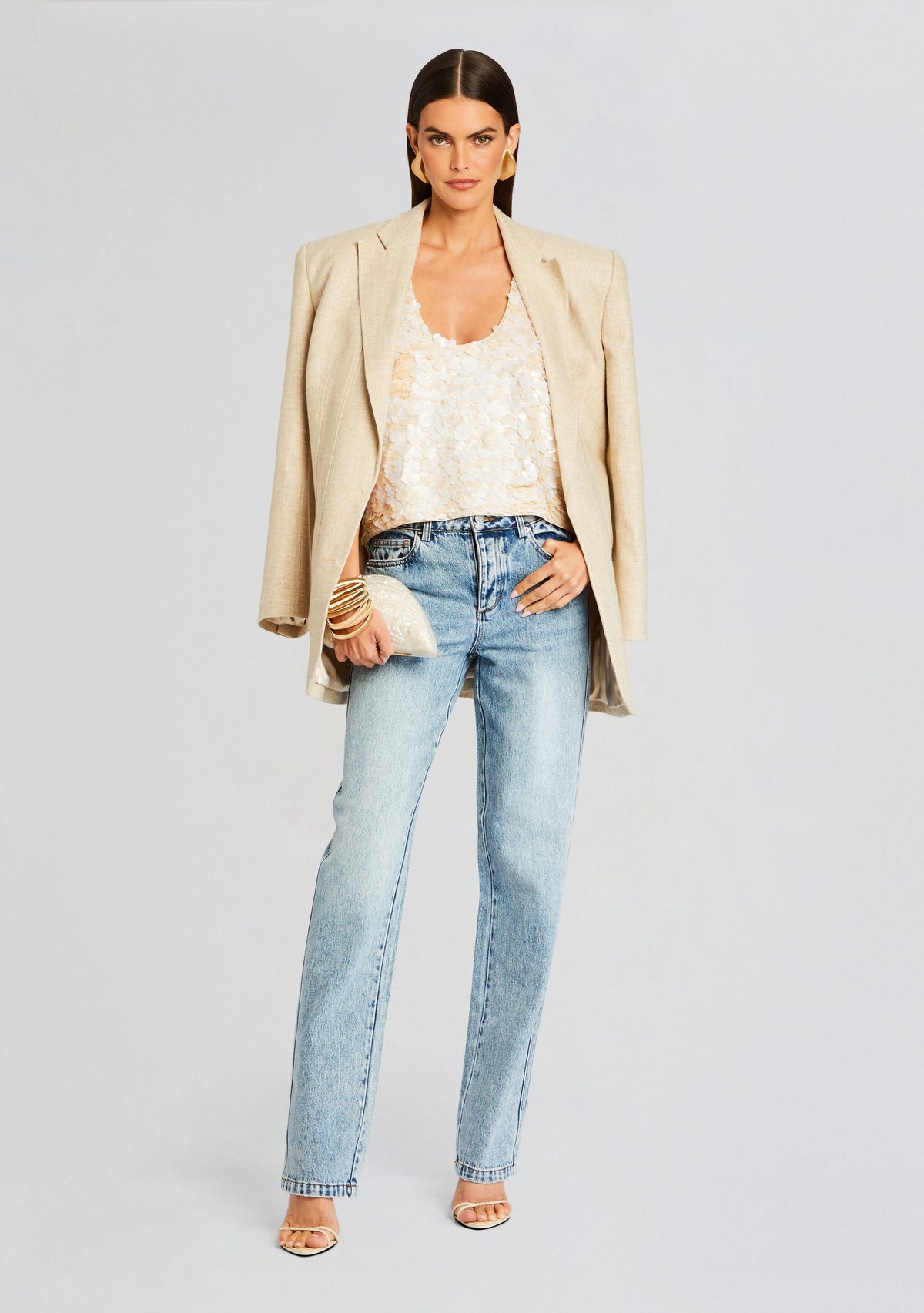 Clover Sequin Top by retrofête in Beige/White, product image 5