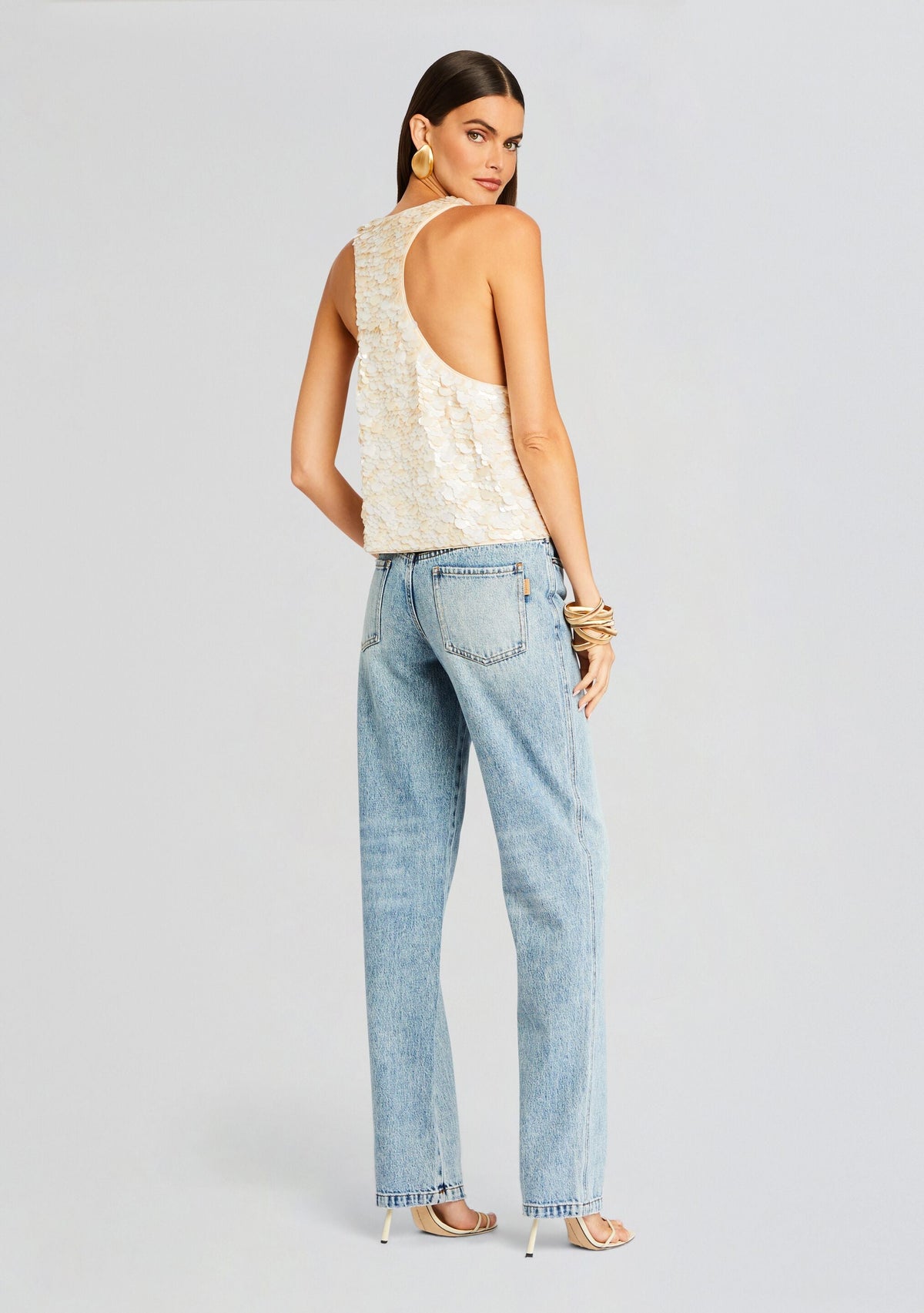 Clover Sequin Top by retrofête in Beige/White, product image 4